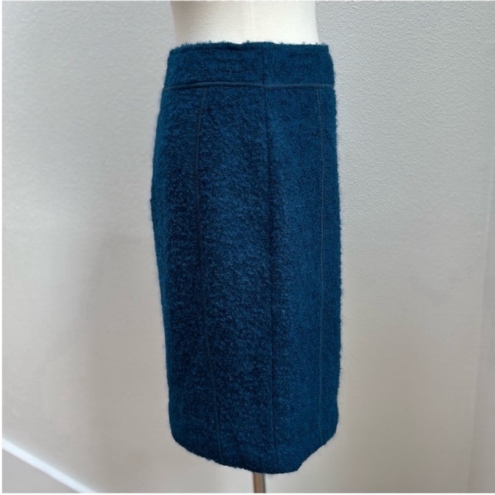 St John Pencil Skirt Office Tailored Boucle Wool Mohair Silk Teal Blue Size 4 - Picture 9 of 16